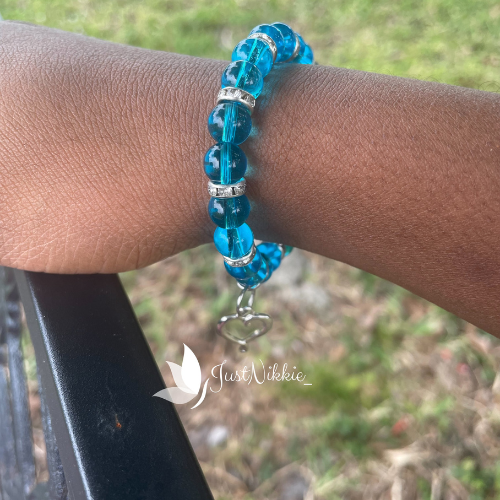 Crystal Gleam Bracelet | Blue Beaded Bracelet with Heart Charm