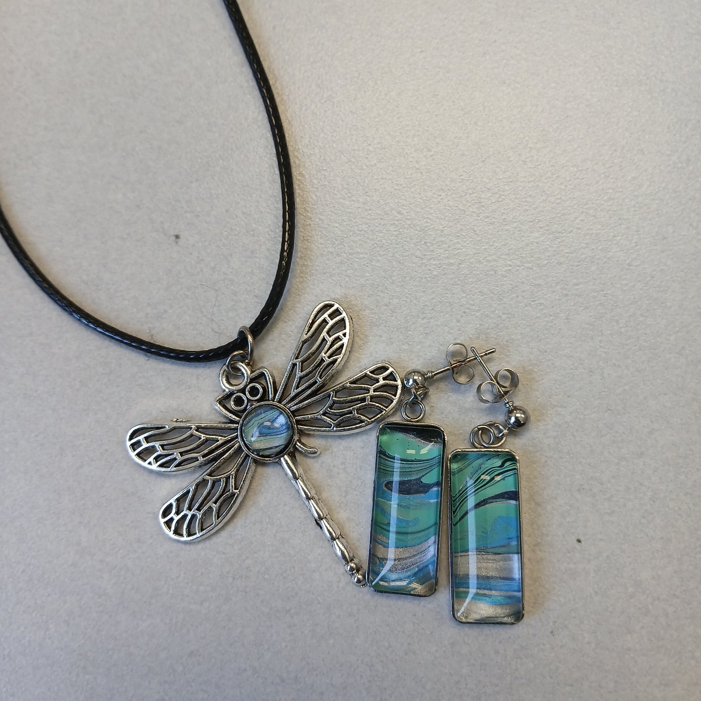 Dragonfly Necklace & Abstract Earrings Set
