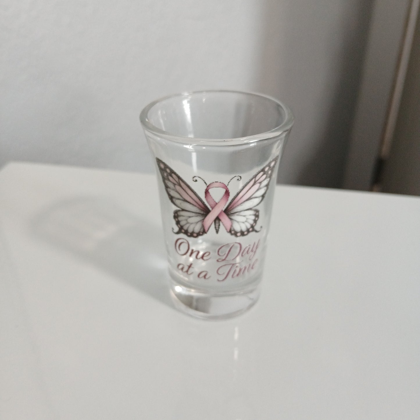 One Day at a Time – Breast Cancer Awareness Shot Glass