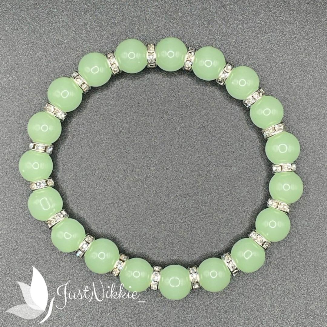 Mint Sparkle Bracelet | Light Green Beaded Bracelet with Rhinestone Accents