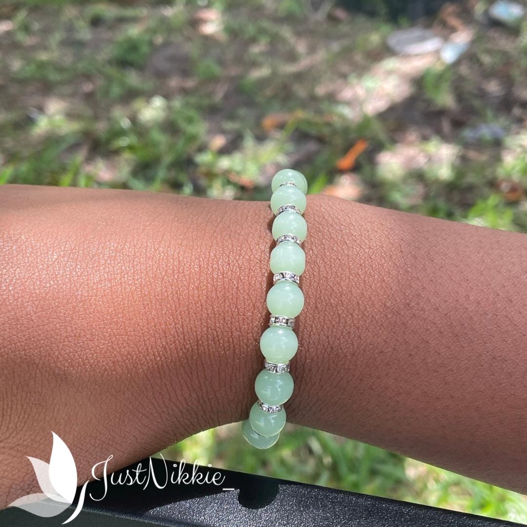 Mint Sparkle Bracelet | Light Green Beaded Bracelet with Rhinestone Accents