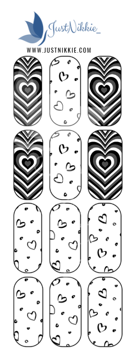 Black & White Heartbeat – Valentine Nail Water Decals