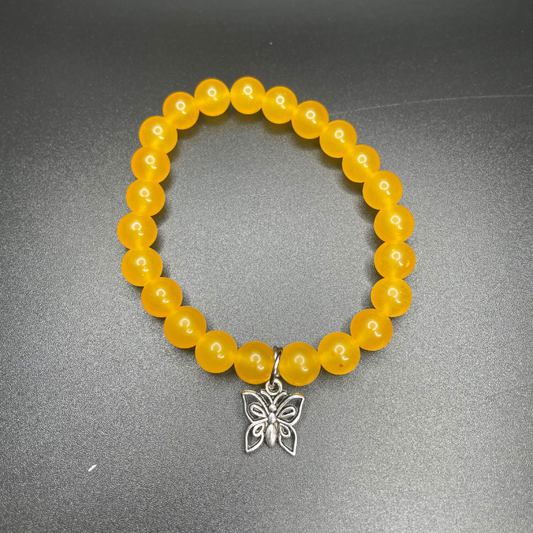Golden Glow Bracelet | Yellow Beaded Stretch Bracelet with Butterfly Charm