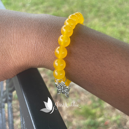 Golden Glow Bracelet | Yellow Beaded Stretch Bracelet with Butterfly Charm