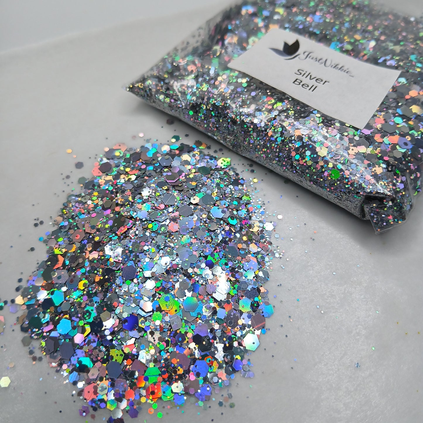 Silver Bell Holographic Glitter – Radiant Chunky Silver Glitter