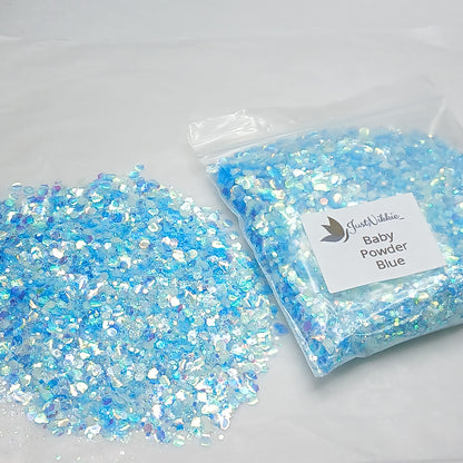 Baby Powder Blue Glow-in-the-Dark Glitter – Chunky Iridescent