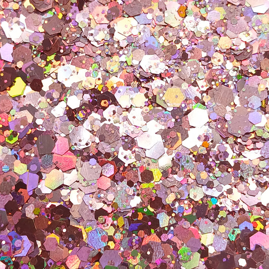 Ball Drop Light Pink and Bronze Holographic Chunky Glitter