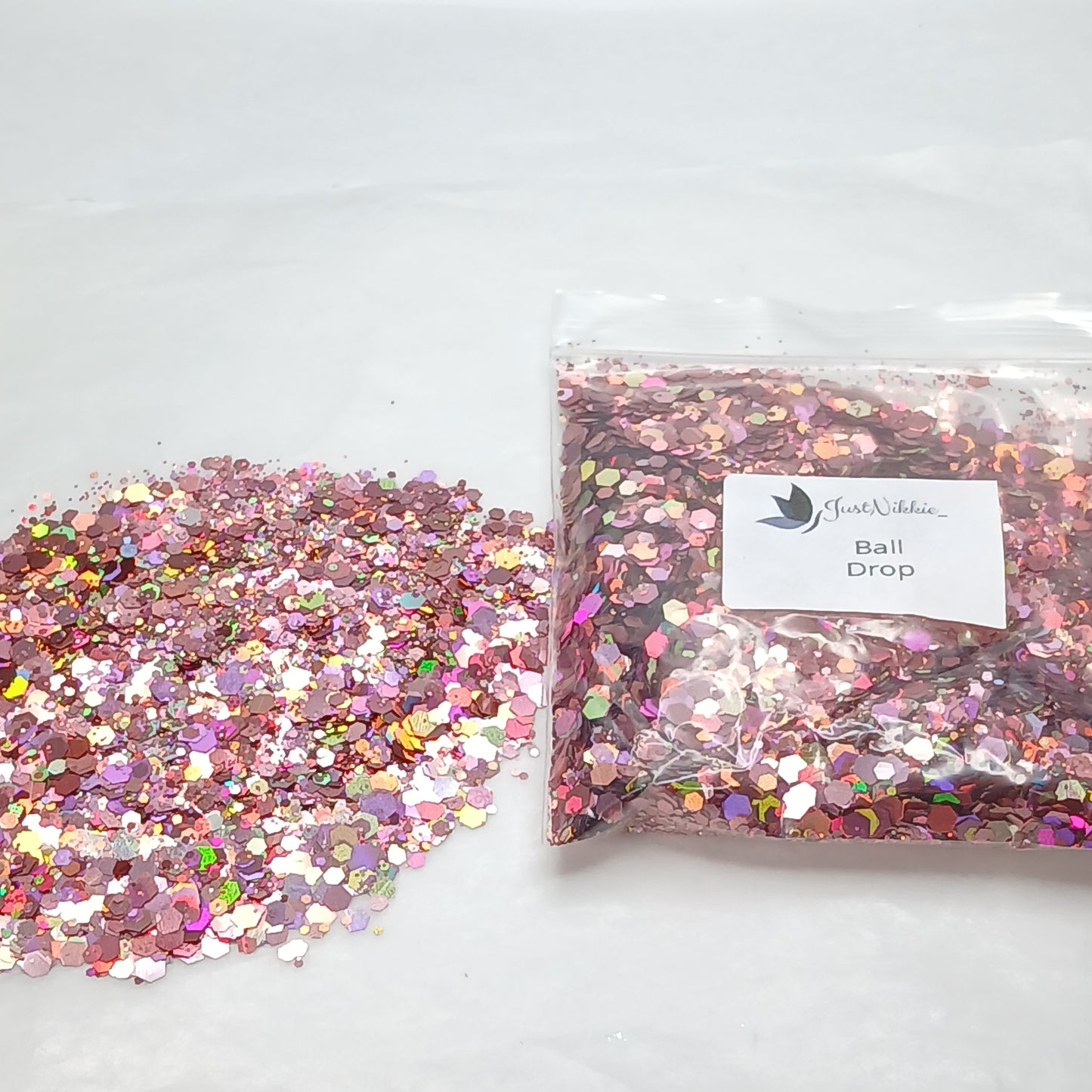 Ball Drop Light Pink and Bronze Holographic Chunky Glitter