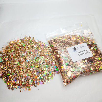 New Year Same Gold Holographic Glitter – Radiant Light Gold Chunky Glitter