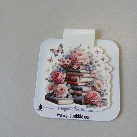 Floral Book Stack Magnetic Bookmark – Elegant Bookish Charm