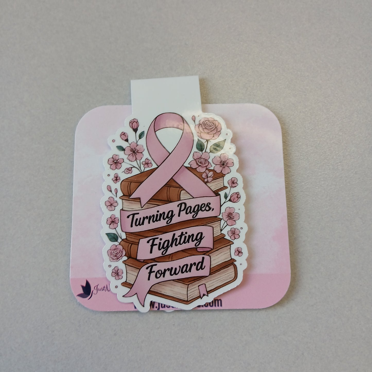 Turning Pages, Fighting Forward” Magnetic Bookmark – Breast Cancer Awareness