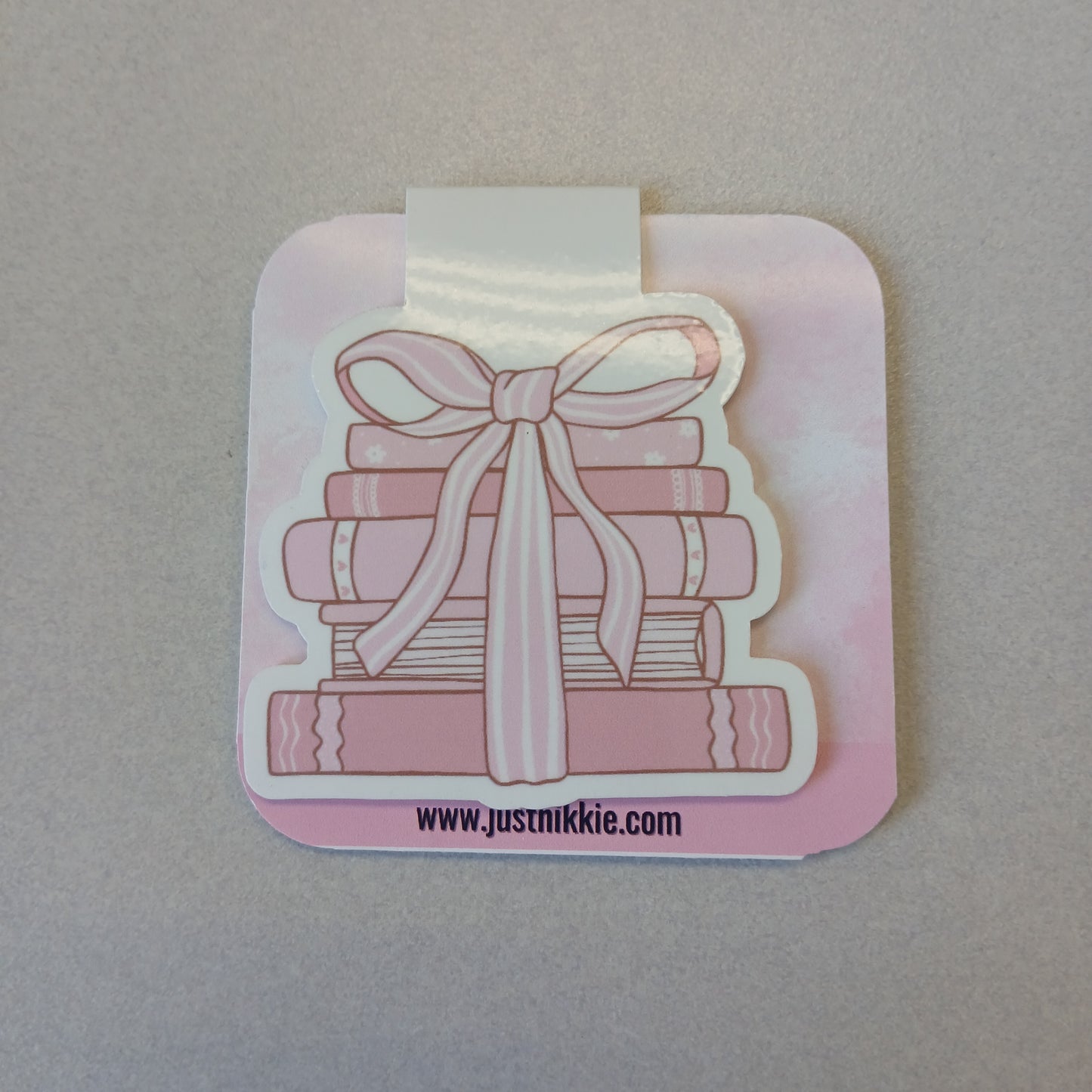 Pink Book Stack with Ribbon Magnetic Bookmark – Breast Cancer Awareness