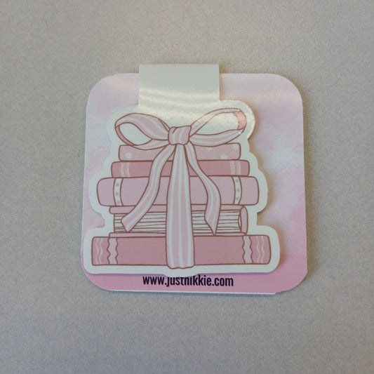 Pink Book Stack with Ribbon Magnetic Bookmark – Breast Cancer Awareness