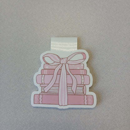 Pink Book Stack with Ribbon Magnetic Bookmark – Breast Cancer Awareness