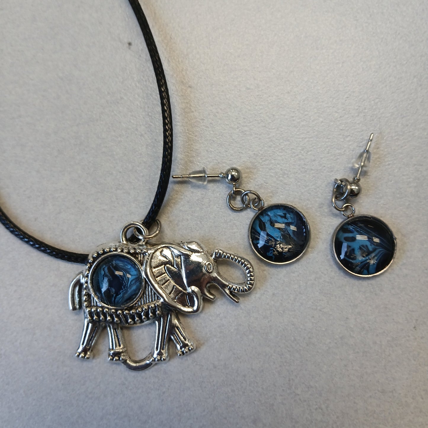 Blue Elephant Pendant & Earrings Set