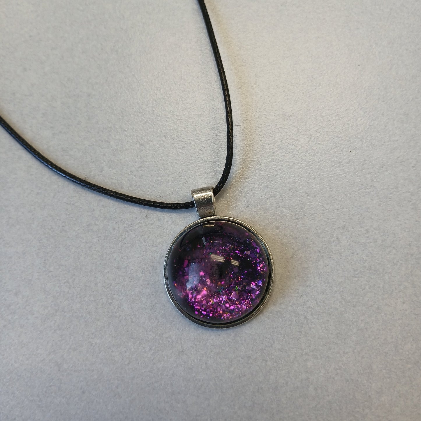 Midnight Amethyst Sparkle Pendant – Resin Art Necklace with Glossy Depth