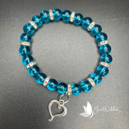 Crystal Gleam Bracelet | Blue Beaded Bracelet with Heart Charm