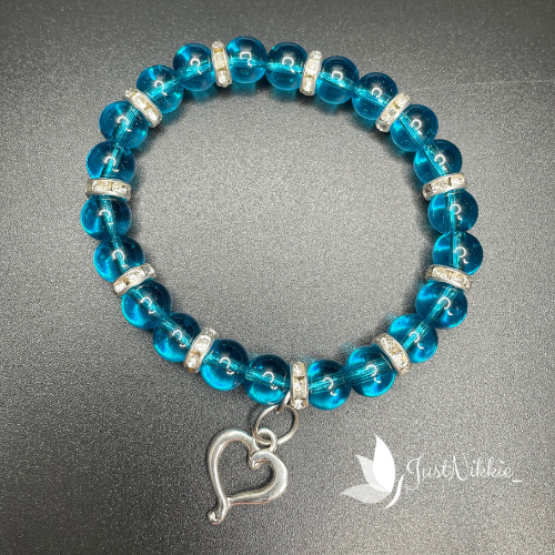 Crystal Gleam Bracelet | Blue Beaded Bracelet with Heart Charm