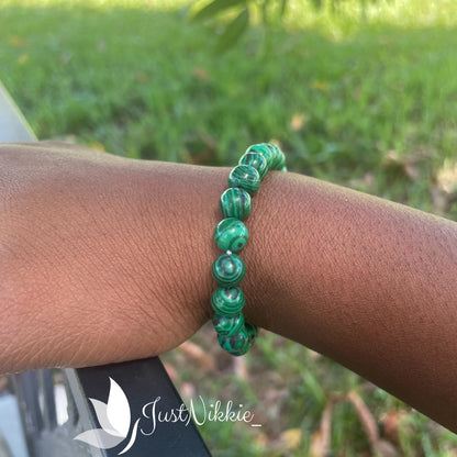 Verdant Wood Bracelet | Green Malachite Natural Stone Beaded Bracelet