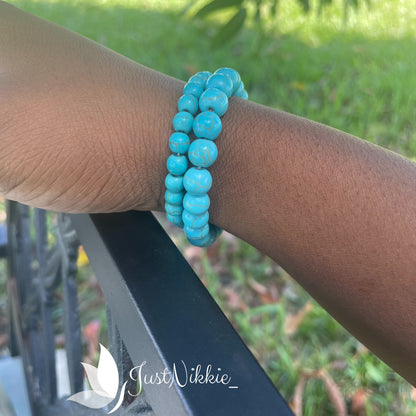 Teal Serenade Bracelet | Turquoise Beaded Stretch Bracelet