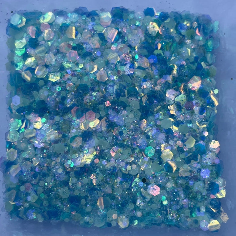 Baby Powder Blue Glow-in-the-Dark Glitter – Chunky Iridescent