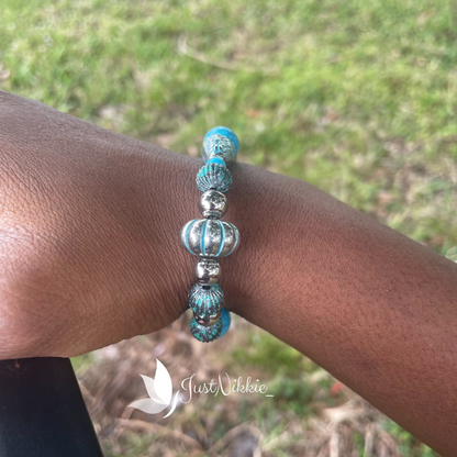 Bahama Water Bracelet | Turquoise Beaded Stretch Bracelet with Silver Accents