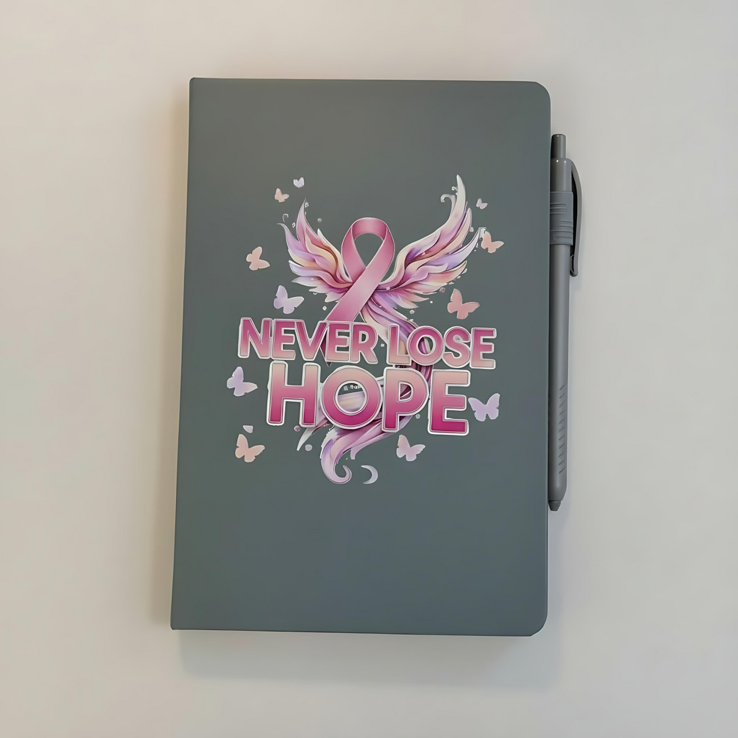 Breast Cancer Awareness A5 Notebook – Inspirational Ruled Journal with Pen Holder