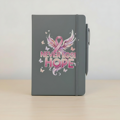 Breast Cancer Awareness A5 Notebook – Inspirational Ruled Journal with Pen Holder