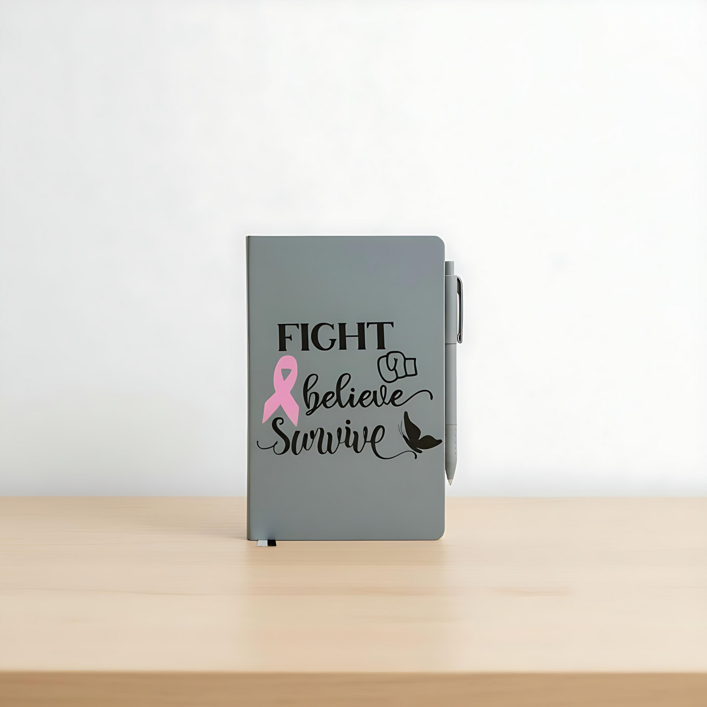 Breast Cancer Awareness A5 Notebook – Inspirational Ruled Journal with Pen Holder