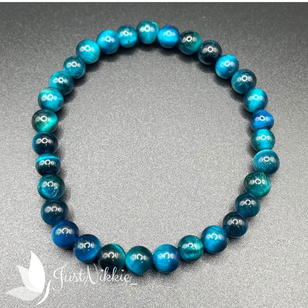 Blue Tiger Eye Gemstone Bracelet | Beaded Stretch Bracelet