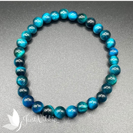 Blue Tiger Eye Gemstone Bracelet | Beaded Stretch Bracelet