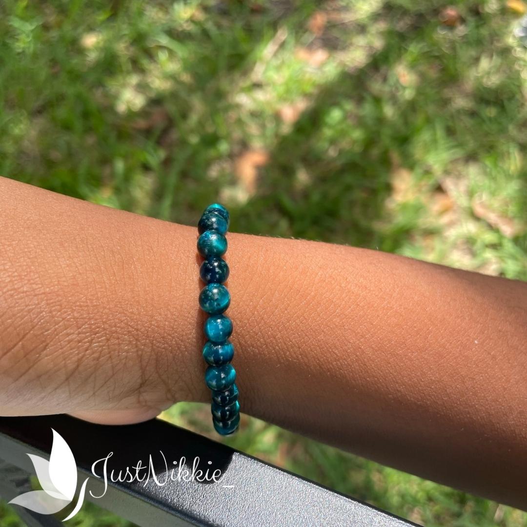 Blue Tiger Eye Gemstone Bracelet | Beaded Stretch Bracelet