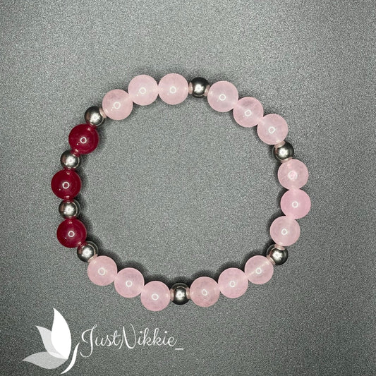 Crimson Rose Bracelet | Pink Rose Quartz and Crimson Beaded Bracelet