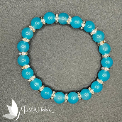 Crystal Sky Bracelet | Blue Jelly Bead Stretch Bracelet with Rhinestone Accents