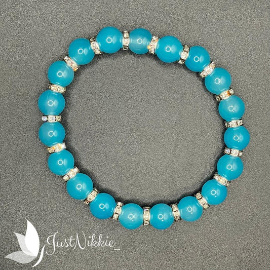 Crystal Sky Bracelet | Blue Jelly Bead Stretch Bracelet with Rhinestone Accents