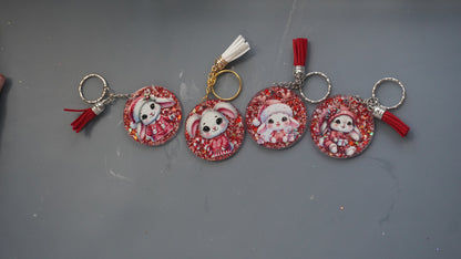 Holiday Bunny Resin Keychains – Christmas Glitter Edition
