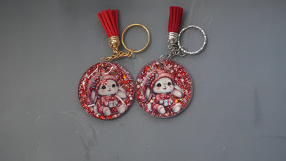Holiday Bunny Resin Keychains – Christmas Glitter Edition