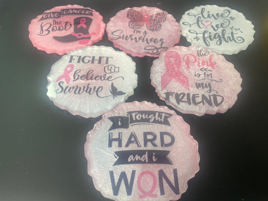 Breast Cancer Awareness Resin Coasters – Handcrafted Symbol of Strength and Hope