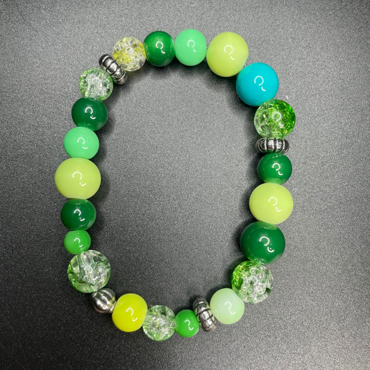 Emerald Isle Bracelet | Green Beaded Stretch Bracelet with Silver Accents