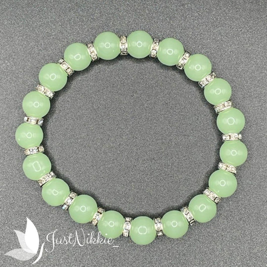 Mint Sparkle Bracelet | Light Green Beaded Bracelet with Rhinestone Accents