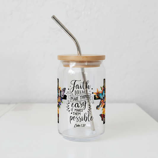 Faith Butterfly 16oz Glass Can Cup – Inspirational Floral
