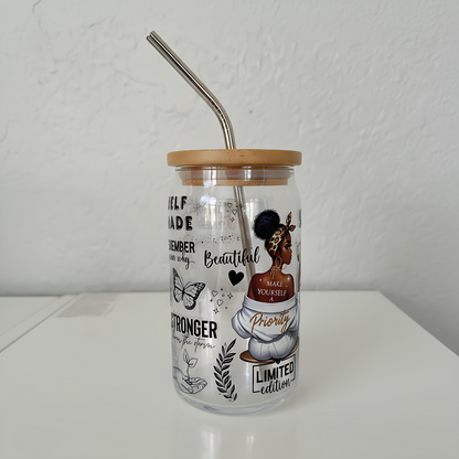 Make Yourself a Priority Glass Cup – 16oz Self-Care Inspired
