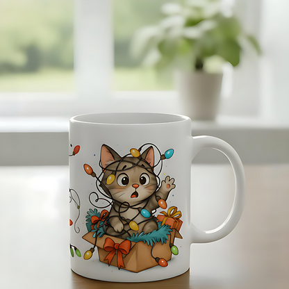 Paws-itively Tangled Holiday Cat Mug – 11oz Christmas Cup