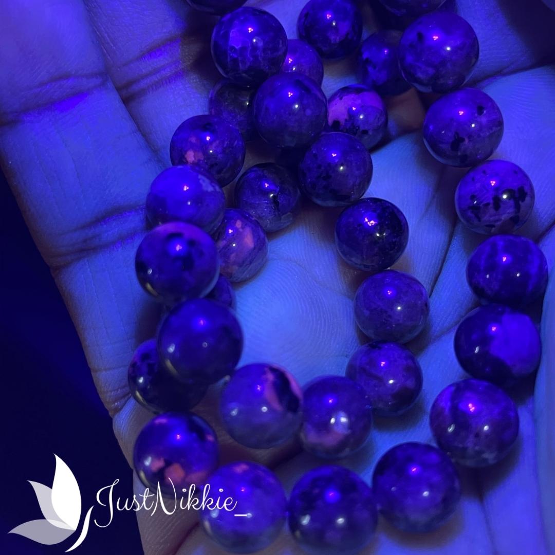 Moonstone Glow Bracelet | Black and Gray Labradorite Beaded Bracelet with UV Reactive Glow