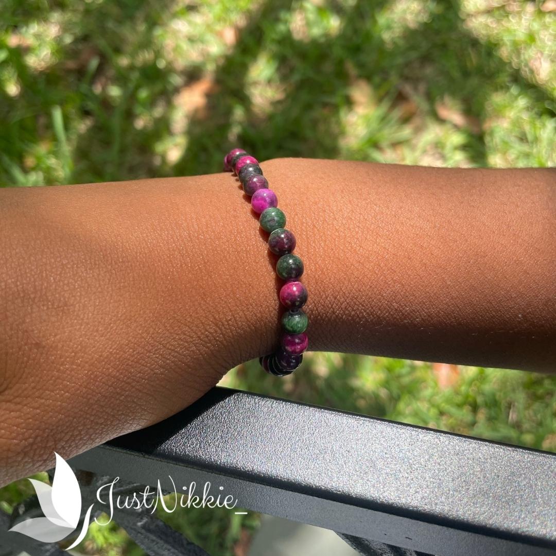 Persian Jade Bracelet | Natural Pink and Green Tourmaline Jade Beaded Bracelet
