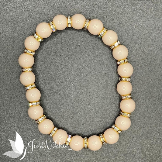 Pink Haze Bracelet | Soft Pink Beaded Bracelet with Gold Rhinestone Spacers