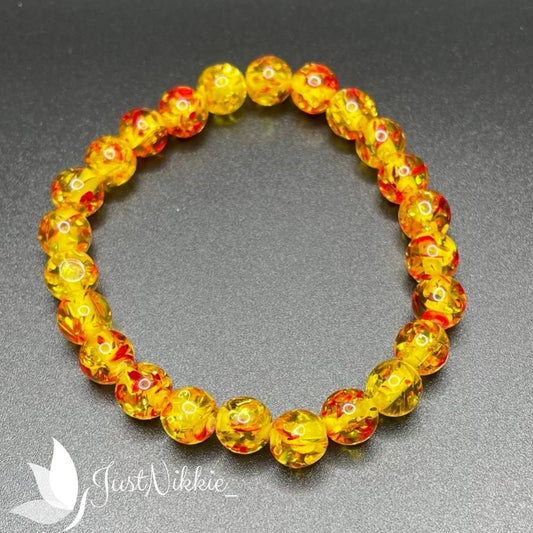 Ring of Fire Bracelet | Amber Red and Yellow Round Resin Beads