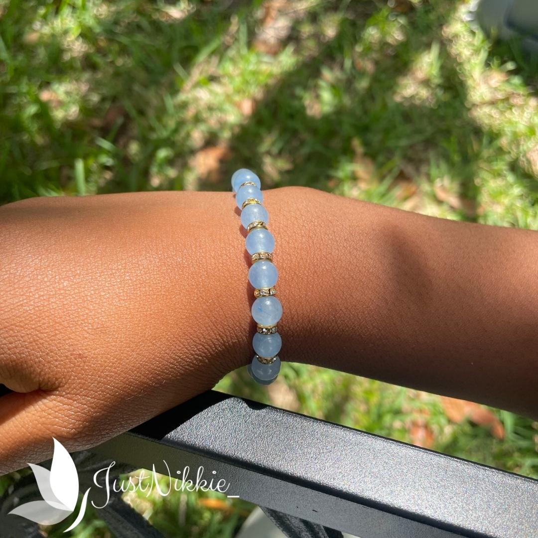 Royalty Bracelet | Aquamarine Crystal Gemstone Beaded Bracelet