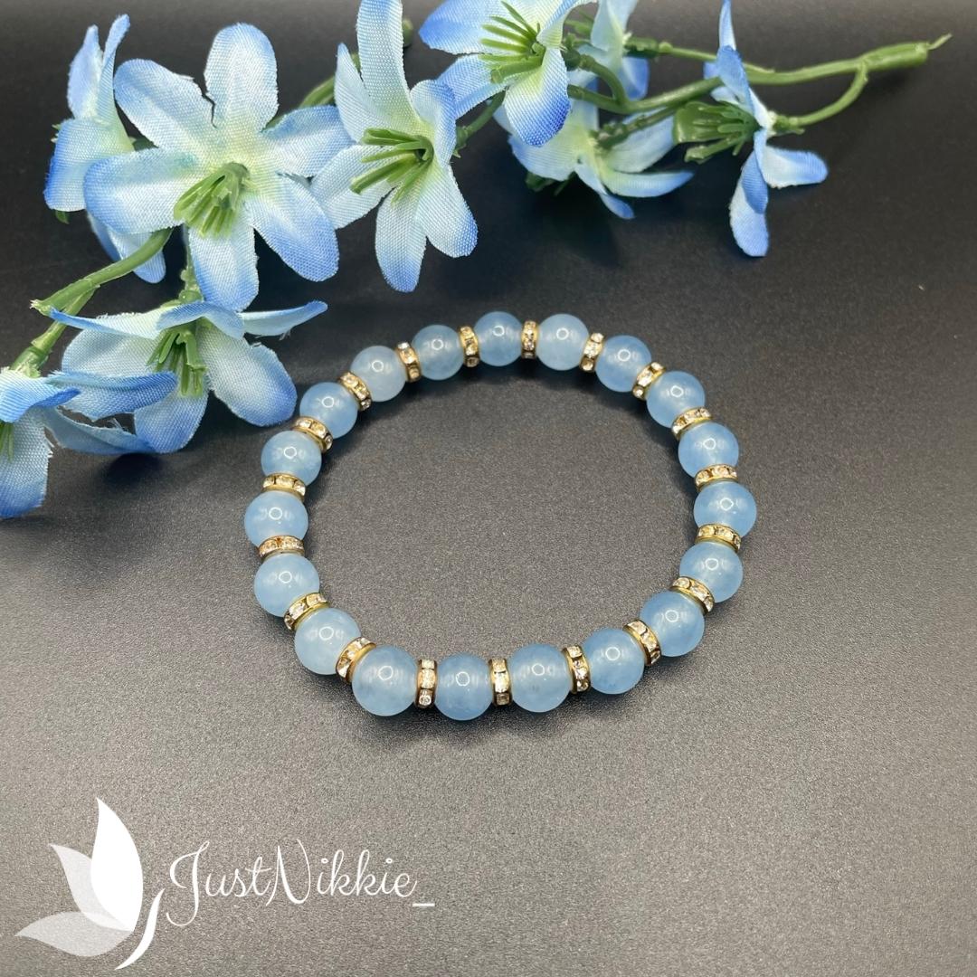 Royalty Bracelet | Aquamarine Crystal Gemstone Beaded Bracelet