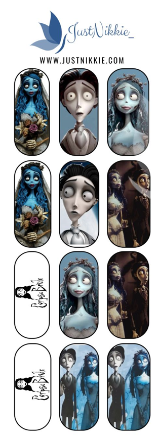 Corpse Bride Nail Water Decals – Gothic and Enchanting Nail Art Inspired by the Tim Burton Classic
